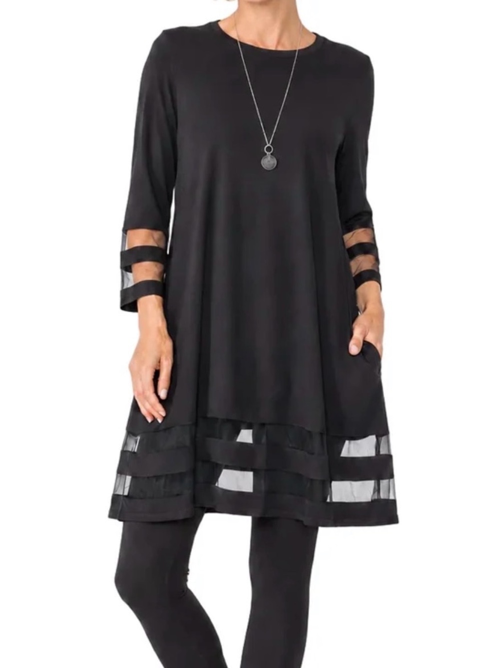 IC Collection Black Sheer Trim Mini Dress/Tunic Like New